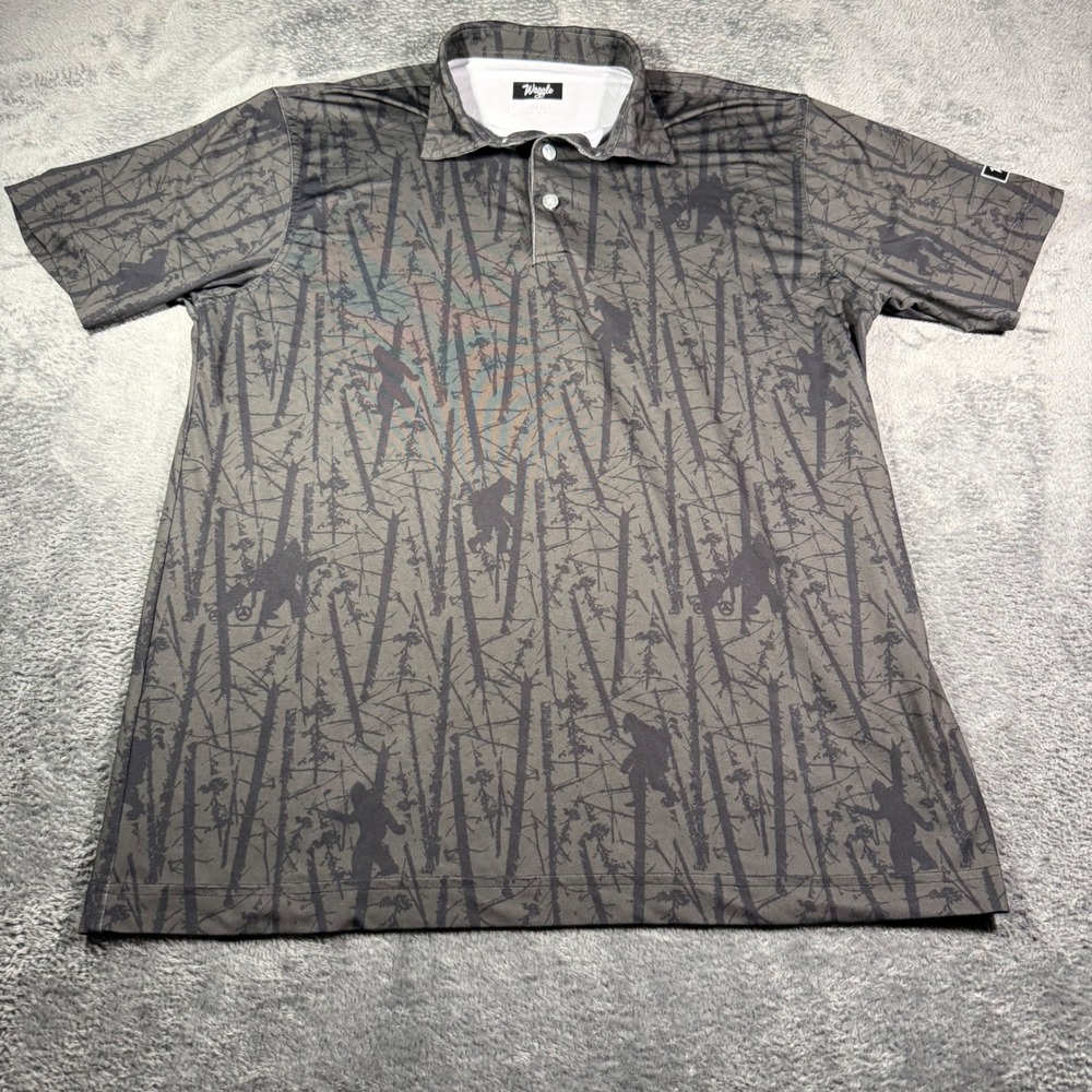 Waggle Mens Bigfoot Sasquatch Forest Golf Polo Shirt Grey Size Large L Stretch